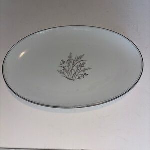 Noritake Taryn White Oval Platter with Silver Trim